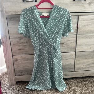 Floral Wrap Mini Dress in Sage